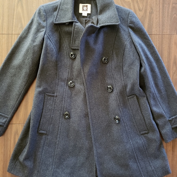 Anne Klein Wool Pea Coat Jacket Medium Gray - Picture 2 of 6